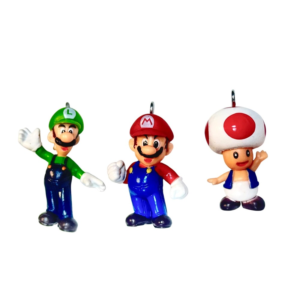 Nintendo‎ Super Mario Bros Charms / Mini Ornament Set Mario Luigi Toad Figures